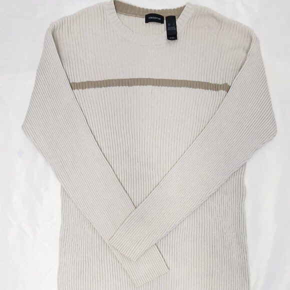 Claiborne Men’s Large Ribbed Sweater Beige Stripe - Picture 1 of 9